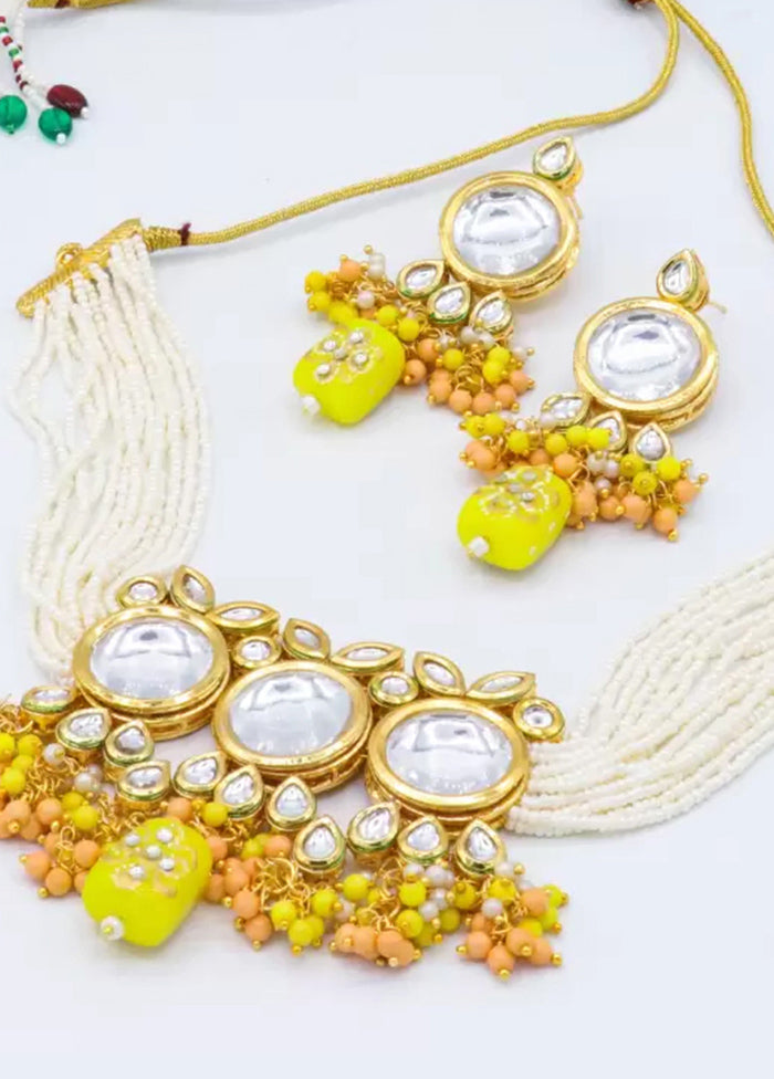 Yellow Beaded Polki Kundan Choker Set - Indian Silk House Agencies