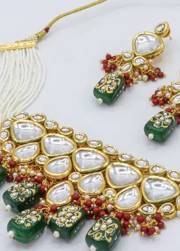 Bottle Green Beaded Kundan Choker Set - Indian Silk House Agencies
