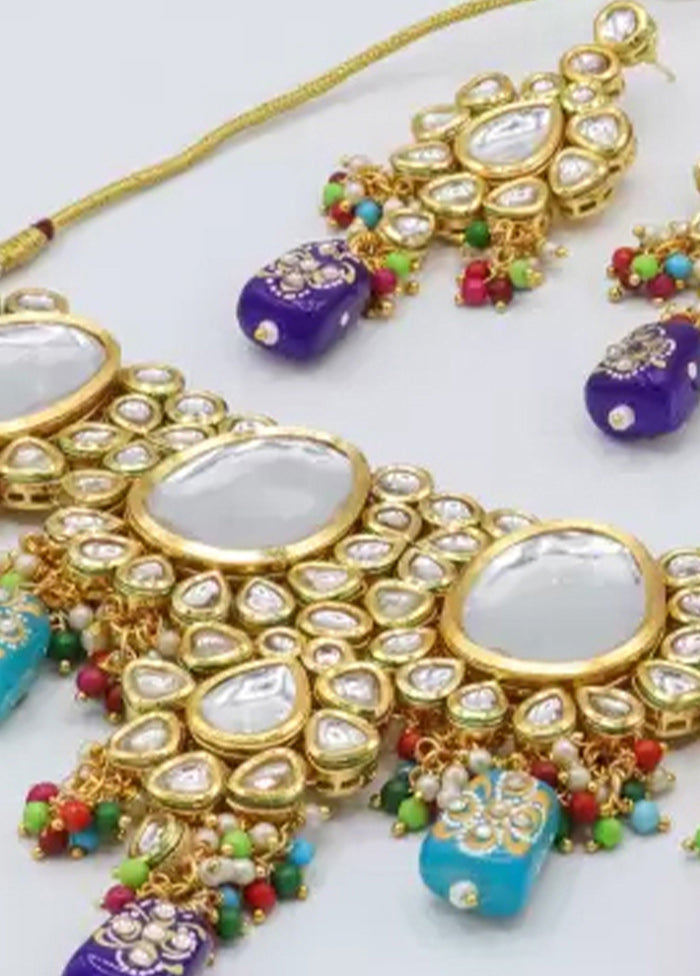 Multicolor Beaded Kundan Choker Set With Mangtika - Indian Silk House Agencies