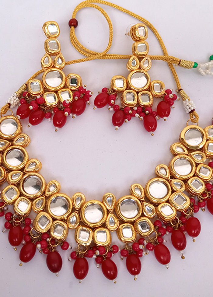 Kundan Studded Red Jewellery Set - Indian Silk House Agencies