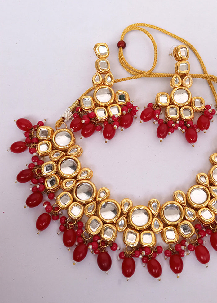 Kundan Studded Red Jewellery Set - Indian Silk House Agencies