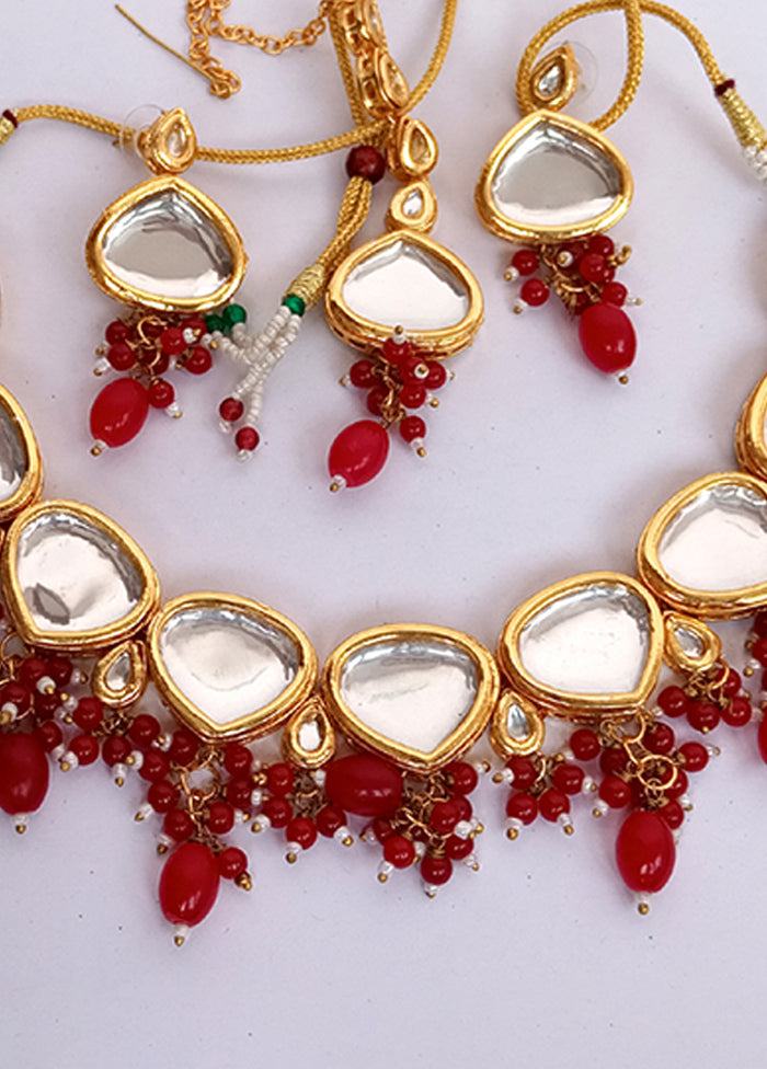 Kundan Studded Red Jewellery Set With Mangtika - Indian Silk House Agencies