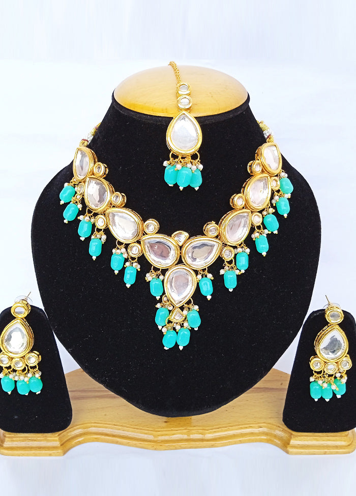 Golden Kundan Alloy Wedding Bridal Necklace Set - Indian Silk House Agencies