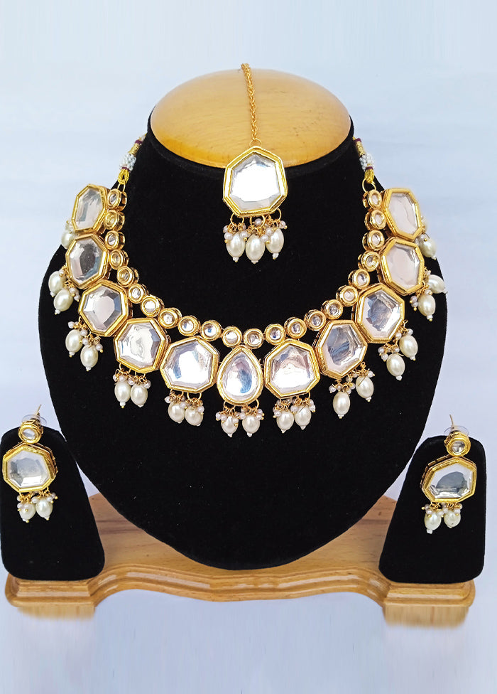 Golden Kundan Alloy Wedding Bridal Necklace Set - Indian Silk House Agencies