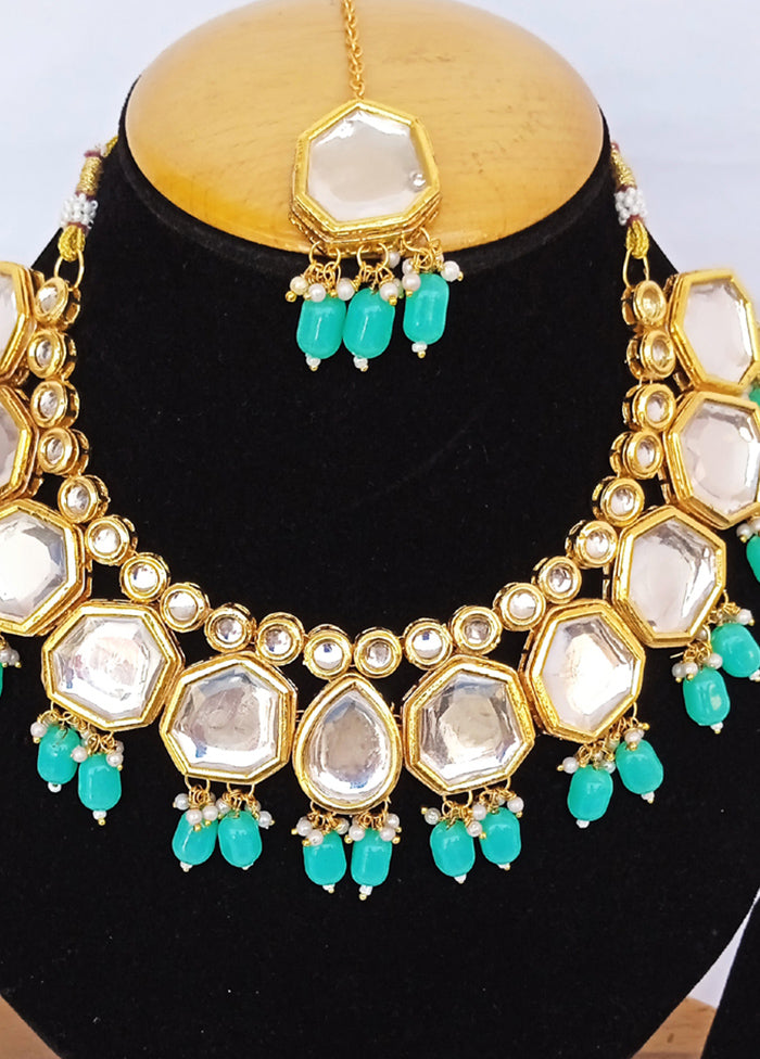 Golden Kundan Alloy Wedding Bridal Necklace Set - Indian Silk House Agencies