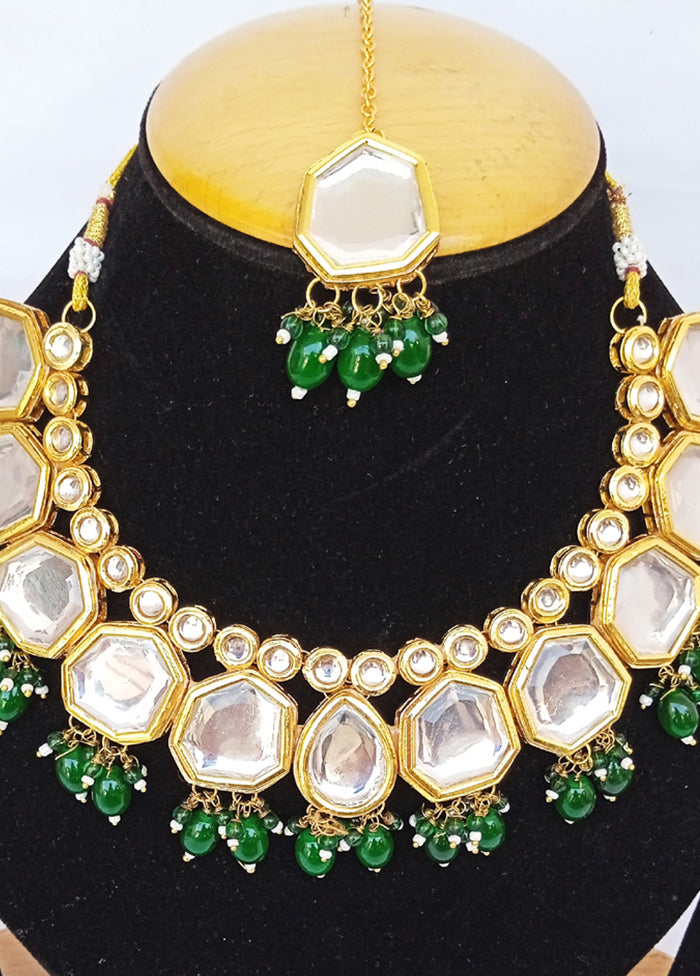 Golden Kundan Alloy Wedding Bridal Necklace Set - Indian Silk House Agencies