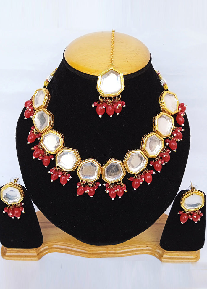 Golden Kundan Alloy Wedding Bridal Necklace Set - Indian Silk House Agencies