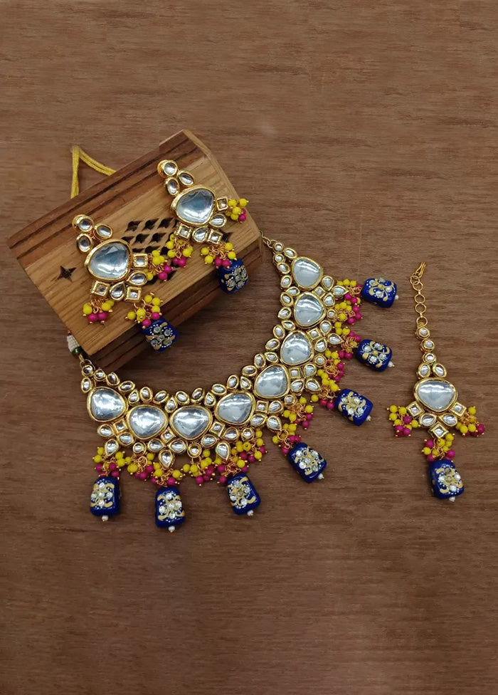 Golden Kundan Work Alloy Necklace Set - Indian Silk House Agencies