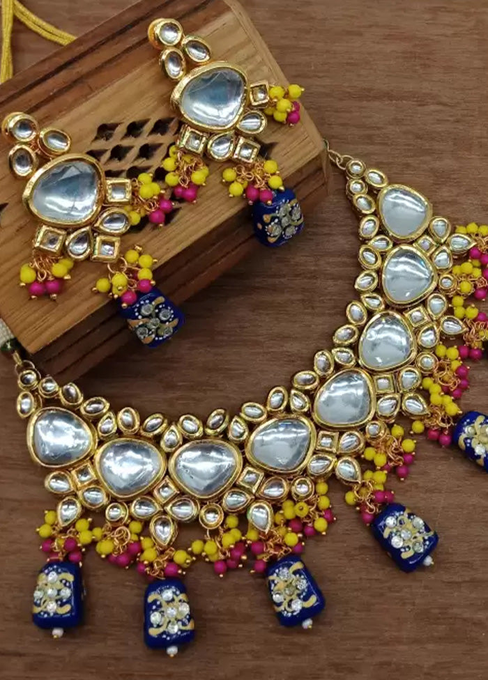 Golden Kundan Work Alloy Necklace Set - Indian Silk House Agencies