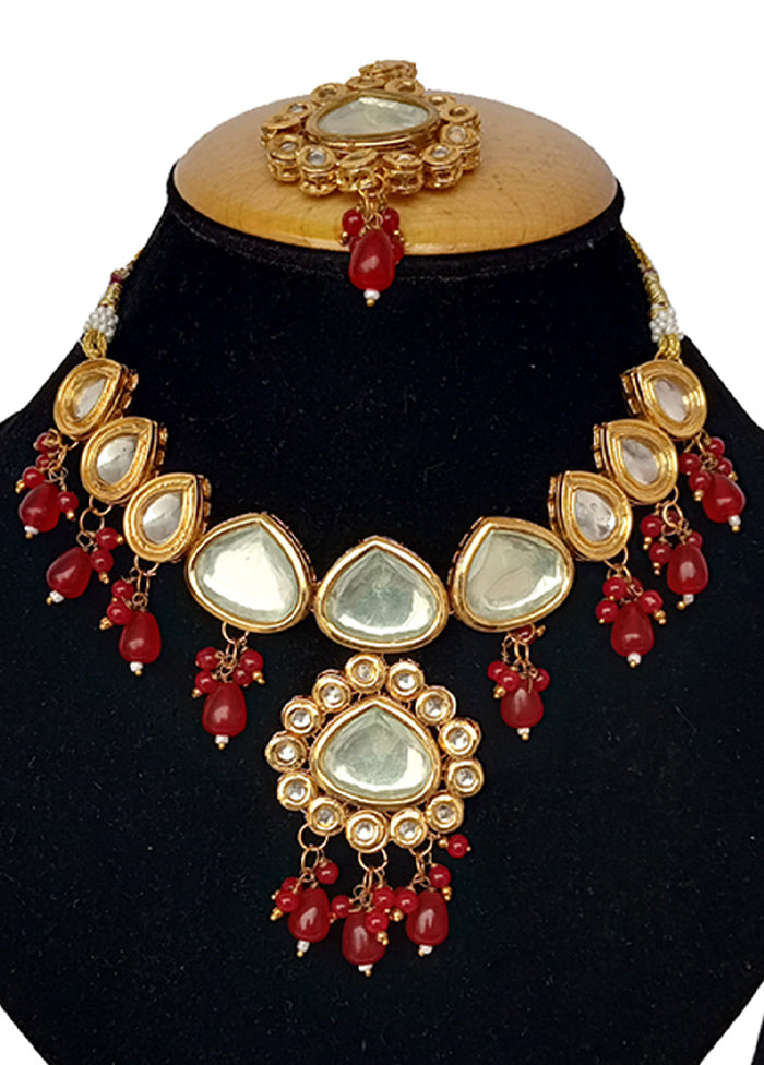 Red Kundan Jewellery Set With Mangtika - Indian Silk House Agencies