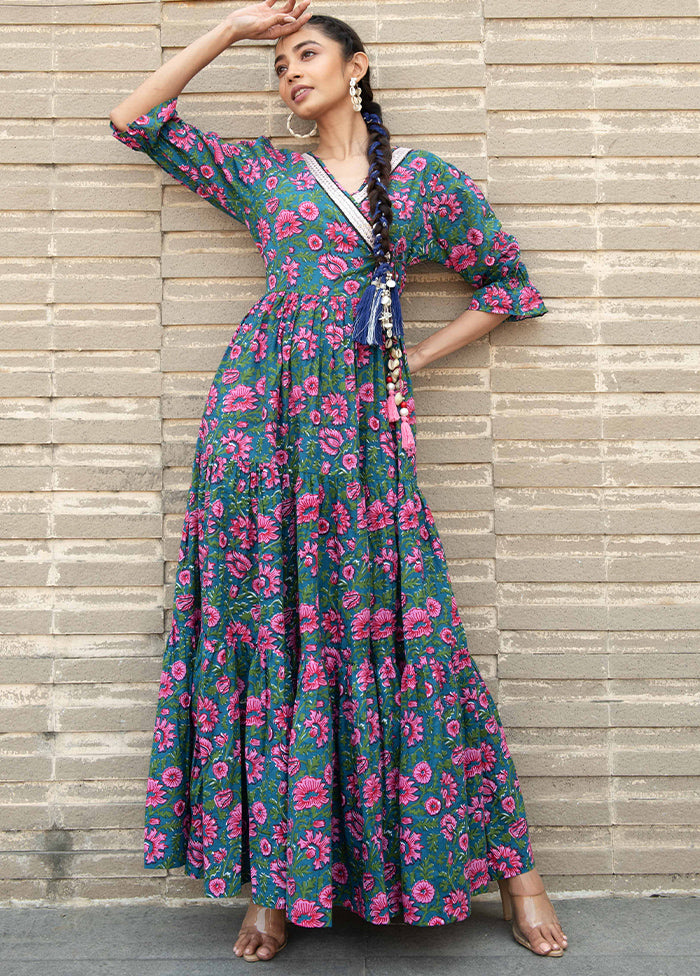 Blue Readymade Cotton Indian Dress