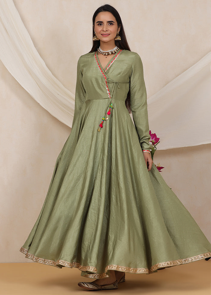 strapless open back dress Olive Green Readymade Polyester Indian Dress