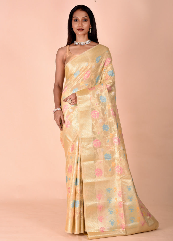 Cream Tissue Silk Saree With Blouse Piece