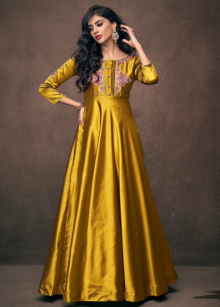 Yellow Readymade Silk Gown Yellow Readymade Silk Gown