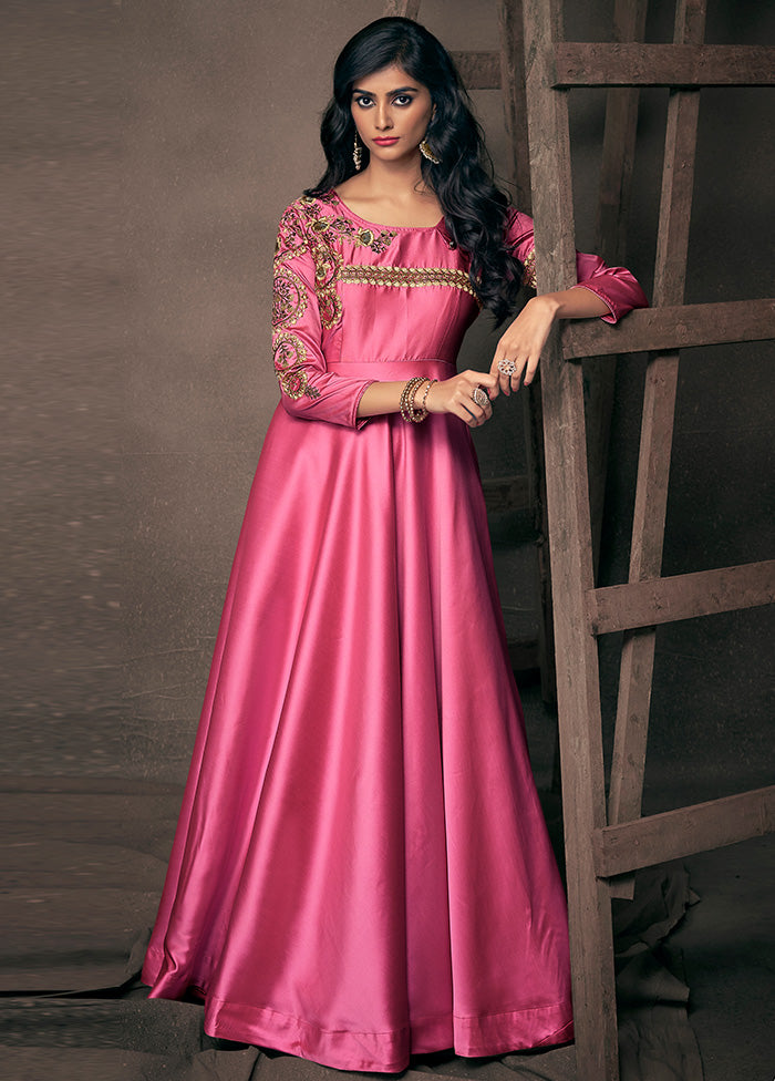 Pink Readymade Silk Gown Pink Readymade Silk Gown