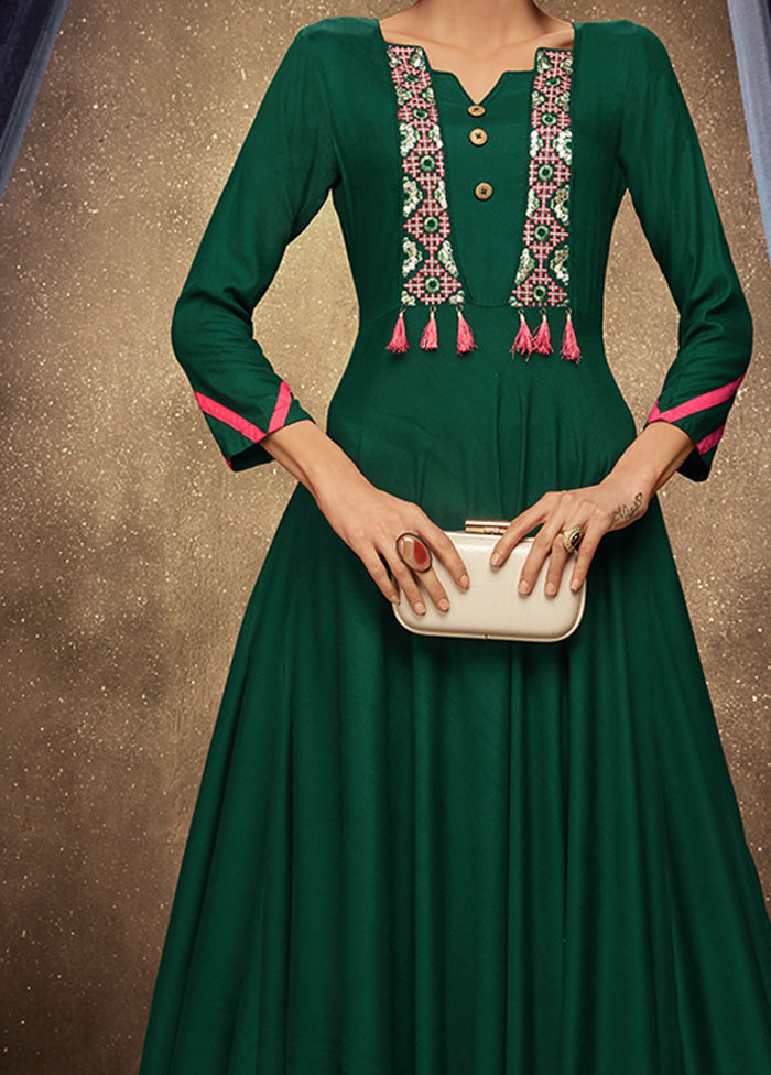 Green Readymade Rayon Gown - Indian Silk House Agencies