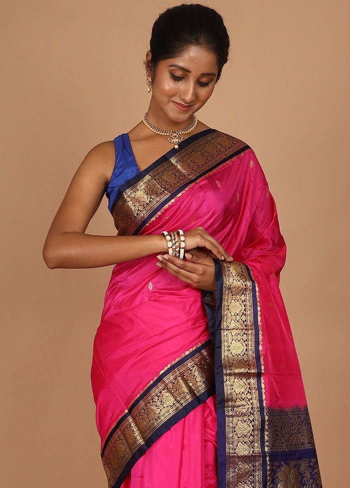 Pink Kanjivaram Silk Saree With Blouse Piece - Indian Silk House Agencies