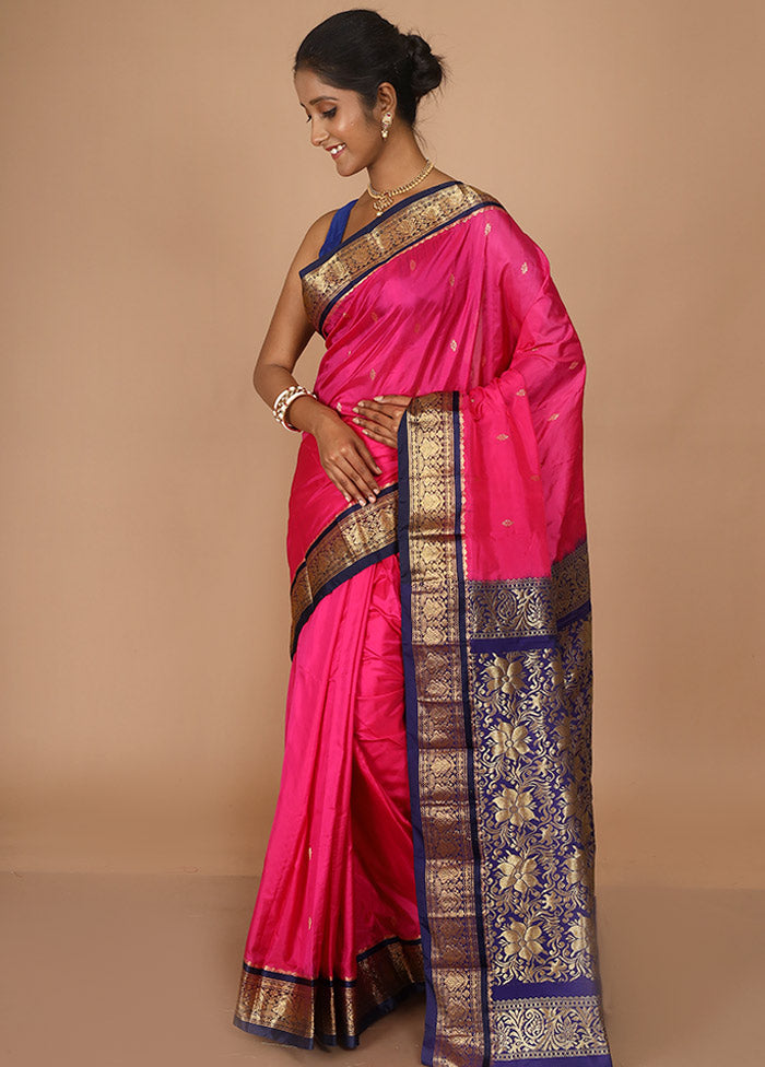 Pink Kanjivaram Silk Saree With Blouse Piece - Indian Silk House Agencies