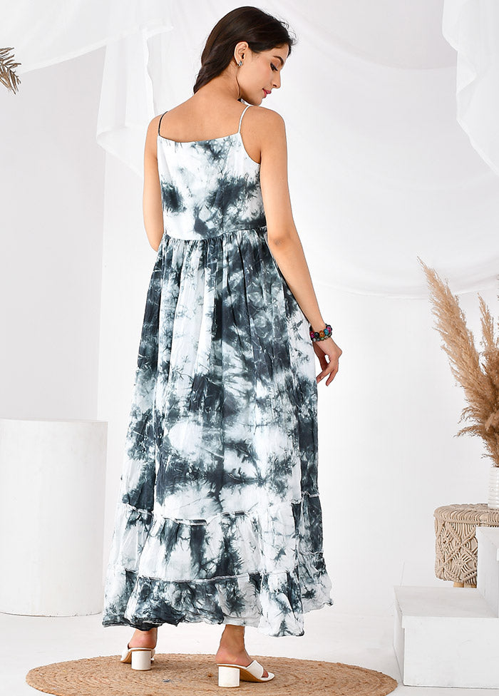 White Sleeveless Cotton Ombre Maxi Dress VDRAN12042024 - Indian Silk House Agencies