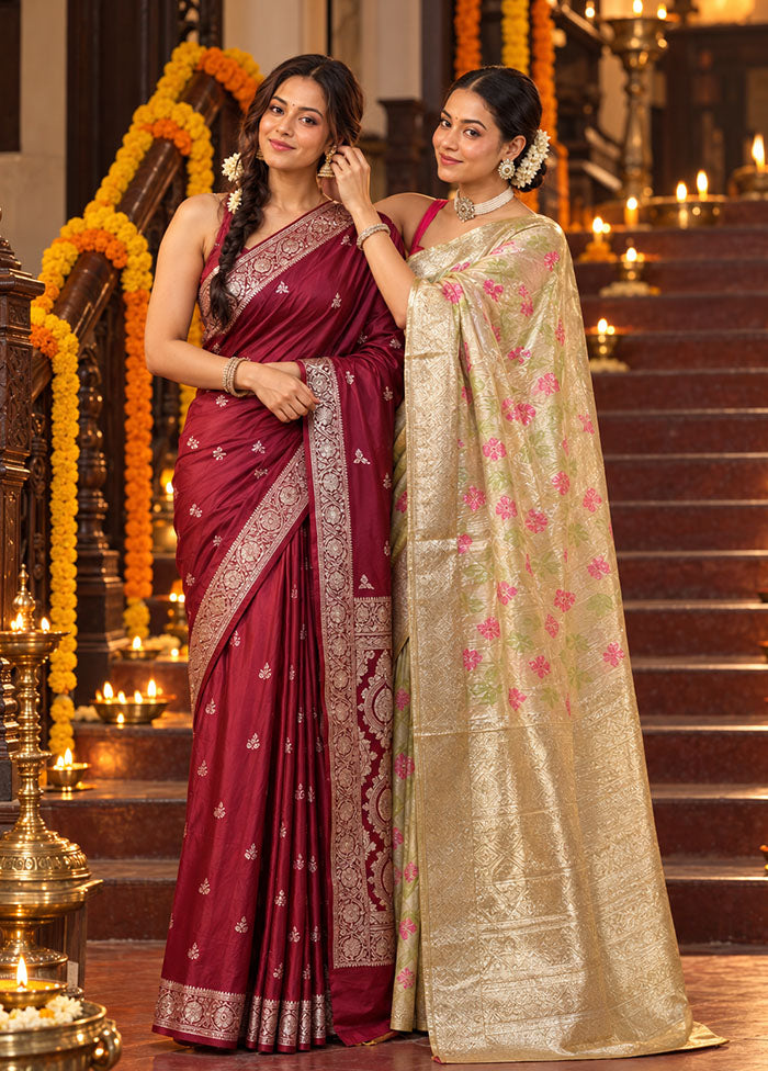 Rang Mahal Duo – Maroon Banarasi & Cream Tissue Silk Sarees