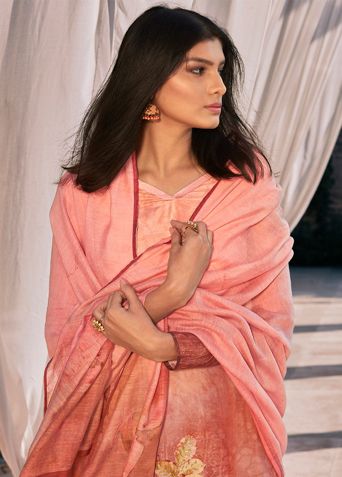 3 Pc Orange Unstitched Silk Suit Set - Indian Silk House Agencies