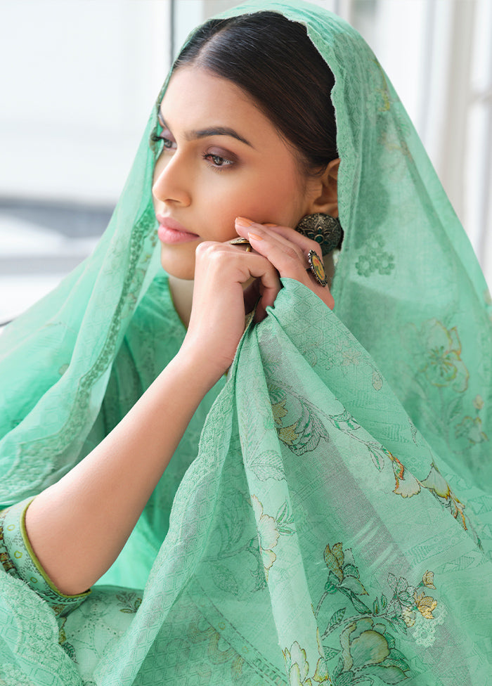 3 Pc Green Unstitched Cotton Suit Set - Indian Silk House Agencies
