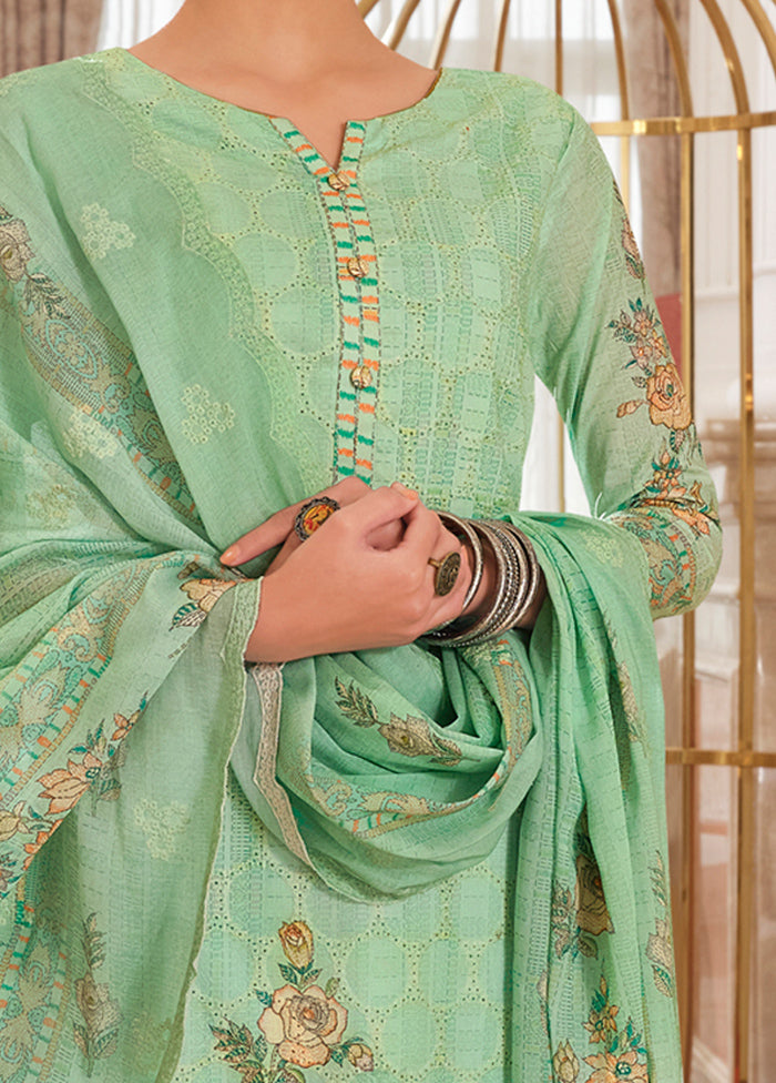 3 Pc Green Unstitched Cotton Suit Set - Indian Silk House Agencies