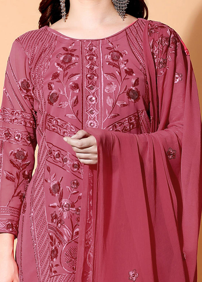 3 Pc Pink Semi Stitched Santoon Suit Set - Indian Silk House Agencies