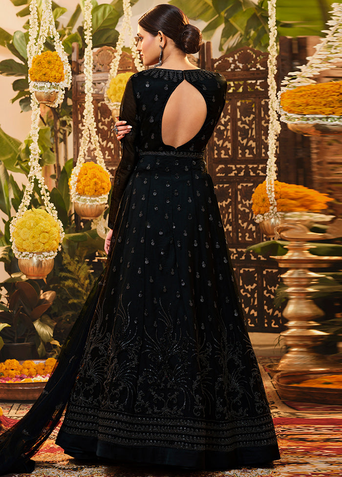 3 Pc Semistitched Black Suit Set With Dupatta VDSL0170622 - Indian Silk House Agencies