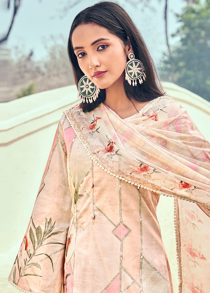 3 Pc Unstitched Cream Cotton Salwar Suit VDSL040527 - Indian Silk House Agencies