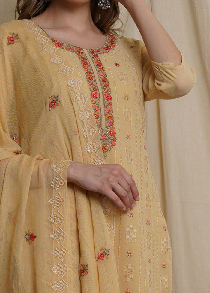 3 Pc Yellow Unstitched Santoon Suit Set - Indian Silk House Agencies