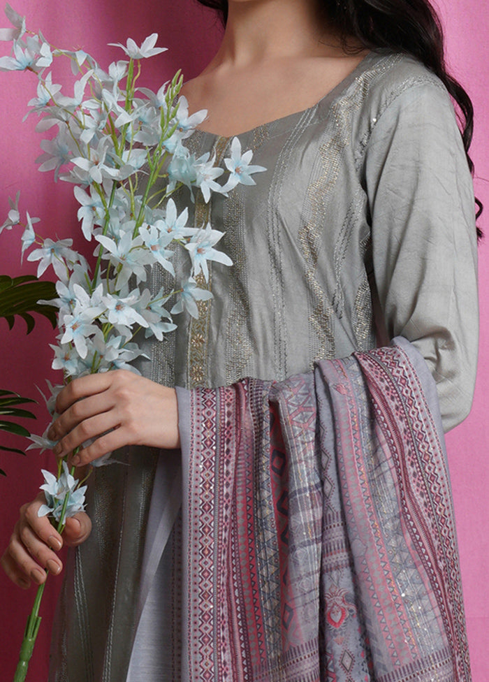 3 Pc Grey Unstitched Santoon Suit Set - Indian Silk House Agencies