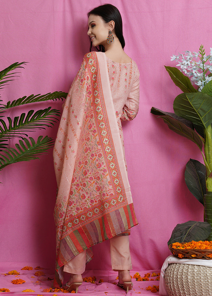 3 Pc Unstiched Peach Salwar Suit Set With Dupatta VDSL0060622 - Indian Silk House Agencies