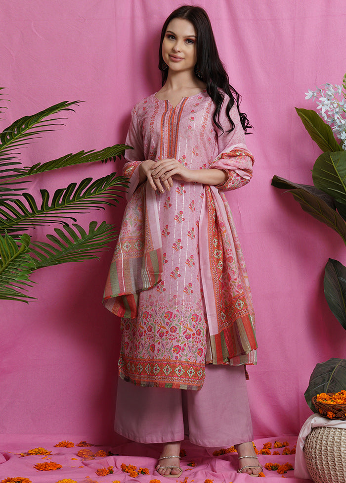 3 Pc Unstiched Pink Salwar Suit Set With Dupatta VDSL0080622 - Indian Silk House Agencies