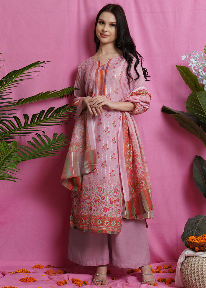 3 Pc Pink Unstitched Santoon Suit Set - Indian Silk House Agencies