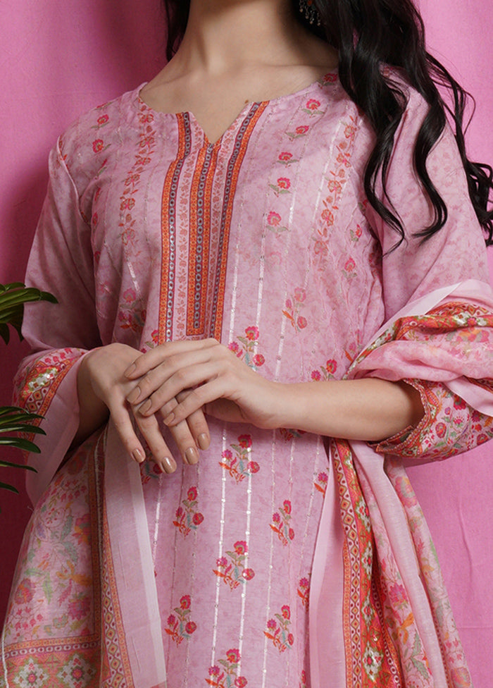 3 Pc Pink Unstitched Santoon Suit Set - Indian Silk House Agencies