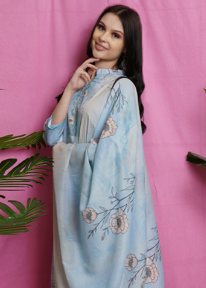 3 Pc Blue Unstitched Santoon Suit Set - Indian Silk House Agencies