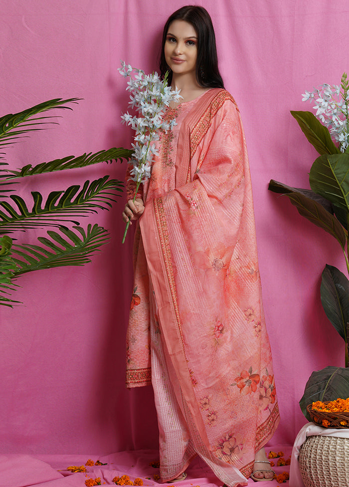 3 Pc Pink Unstitched Salwar Suit Set With Dupatta VDSL018623 - Indian Silk House Agencies