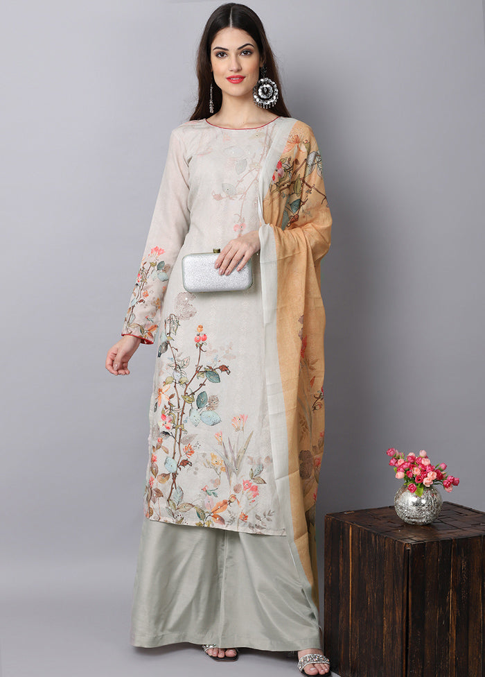 3 Pc Beige Unstitched Suit Set With Dupatta VDSL001010724 - Indian Silk House Agencies