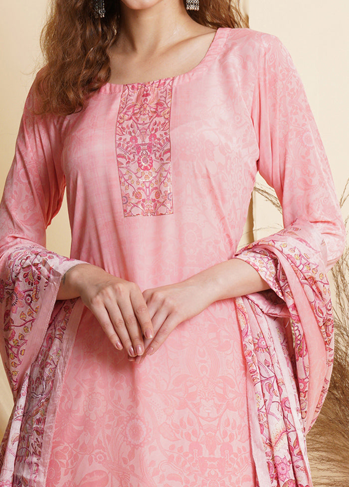 3 Pc Pink Unstitched Silk Suit Set - Indian Silk House Agencies