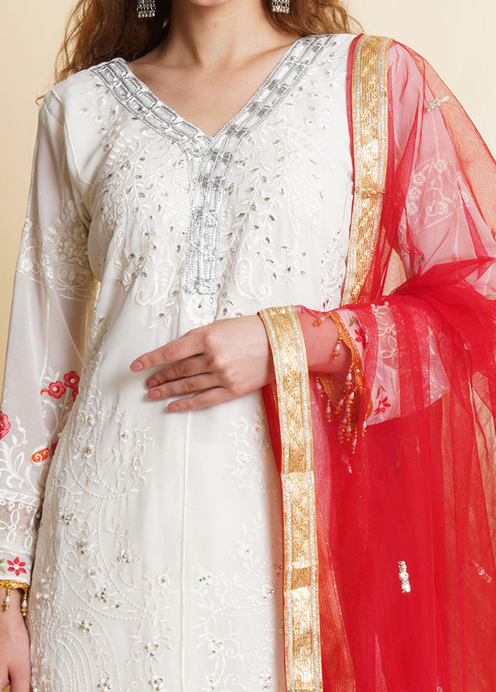 3 Pc White Unstitched Santoon Suit Set - Indian Silk House Agencies