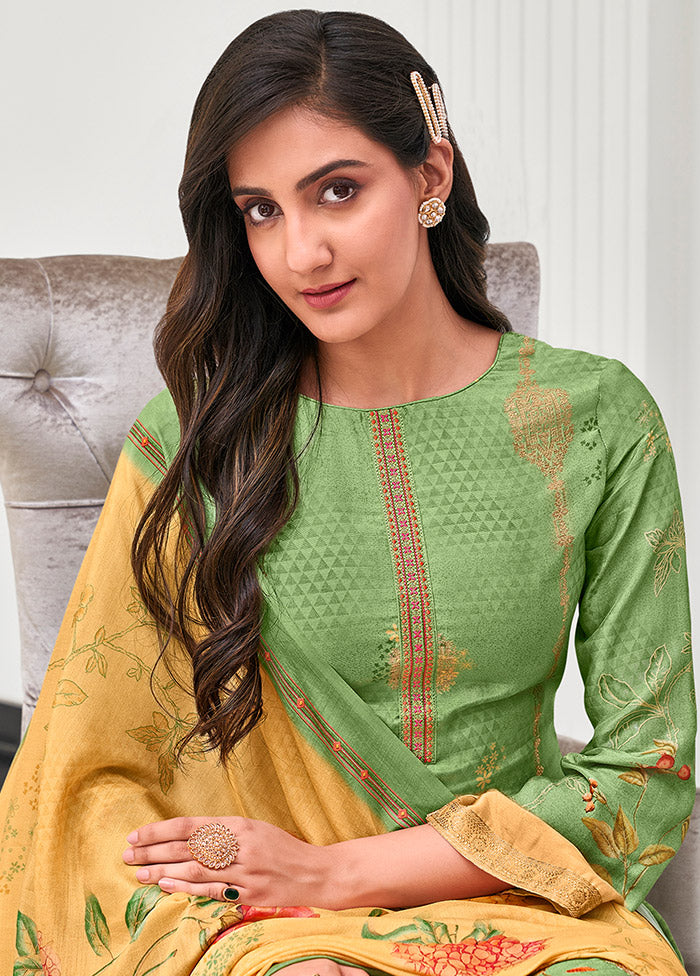 3 Pc Green Unstitched Silk Suit Set With Dupatta VDSL10030732 - Indian Silk House Agencies