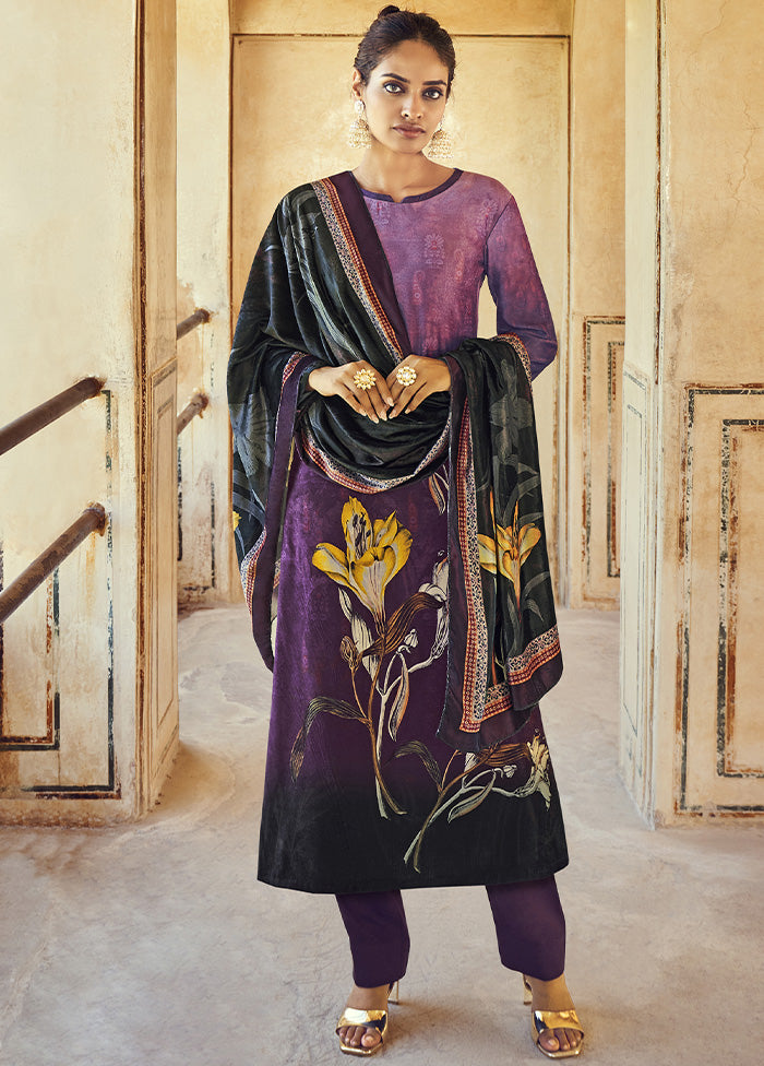3 Pc Purple Unstitched Velvet Suit Set With Dupatta VDSL610231 - Indian Silk House Agencies