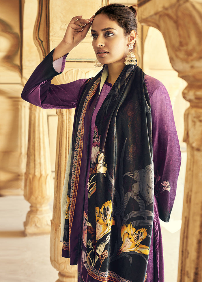 3 Pc Purple Unstitched Velvet Suit Set With Dupatta VDSL610231 - Indian Silk House Agencies