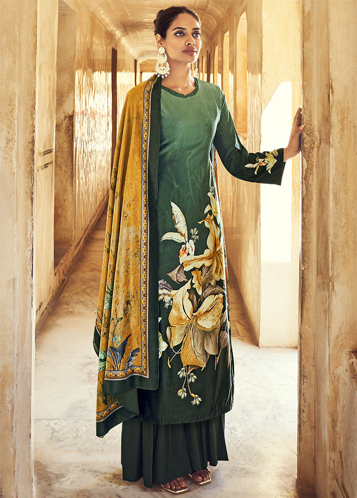 3 Pc Green Unstitched Velvet Suit Set With Dupatta VDSL610232 - Indian Silk House Agencies