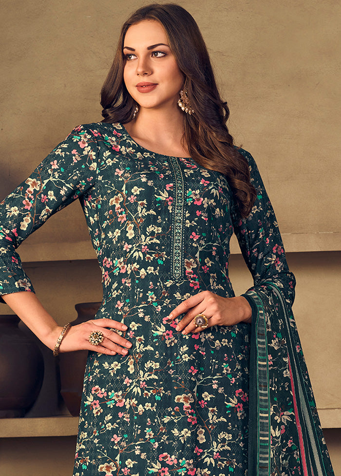 3 Pc Grey Unstitched Silk Suit Set With Dupatta VDSL1110252 - Indian Silk House Agencies