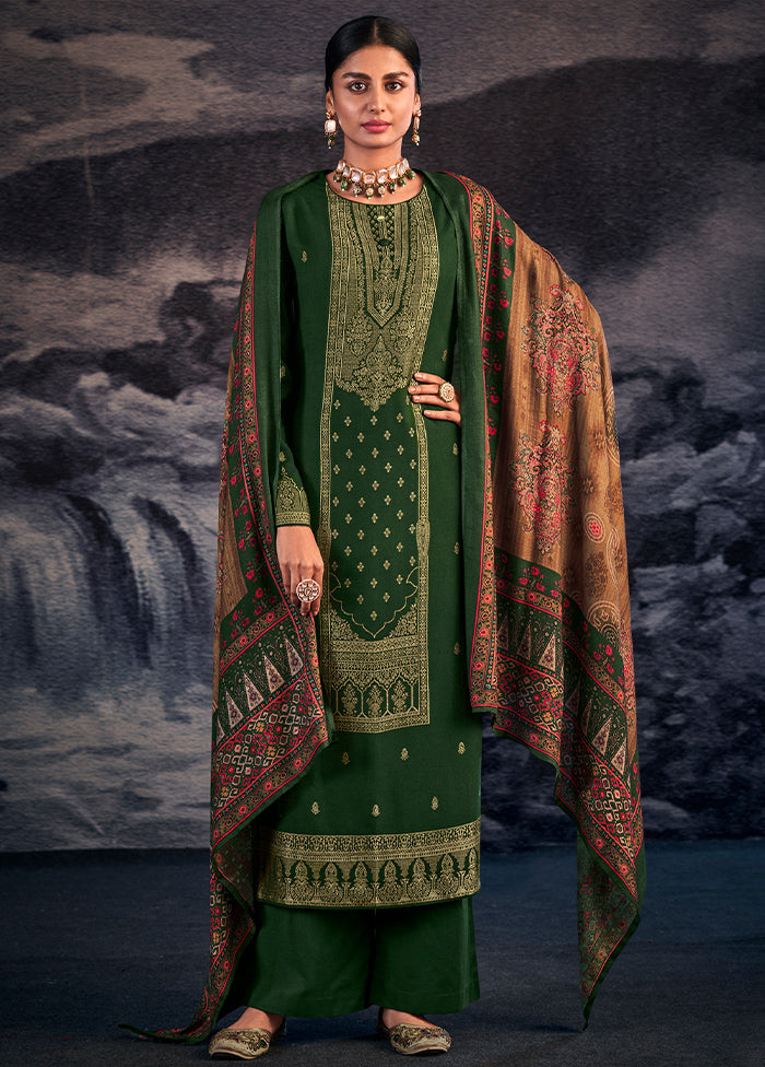 3 Pc Green Unstitched Pashmina Suit Set - Indian Silk House Agencies