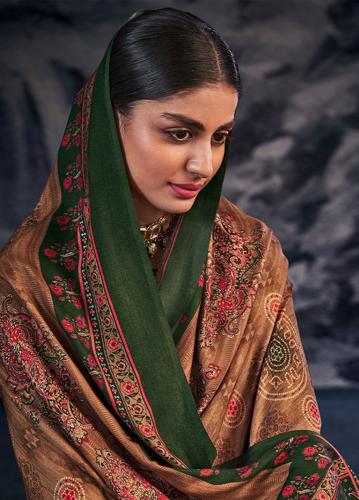 3 Pc Green Unstitched Pashmina Suit Set - Indian Silk House Agencies