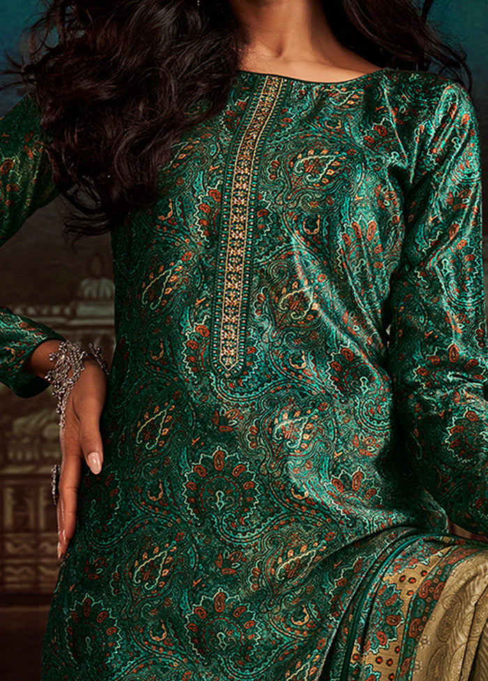 3 Pc Green Unstitched Velvet Suit Set With Dupatta VDSL1611230 - Indian Silk House Agencies