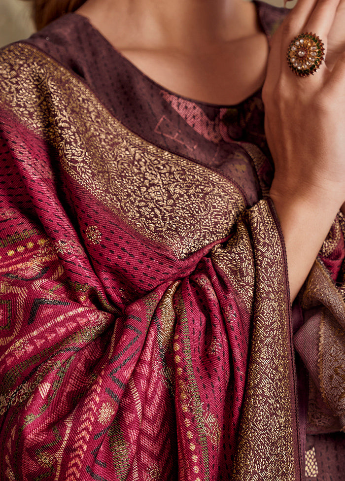 3 Pc Brown Unstitched Silk Suit Set VDSL1111228 - Indian Silk House Agencies